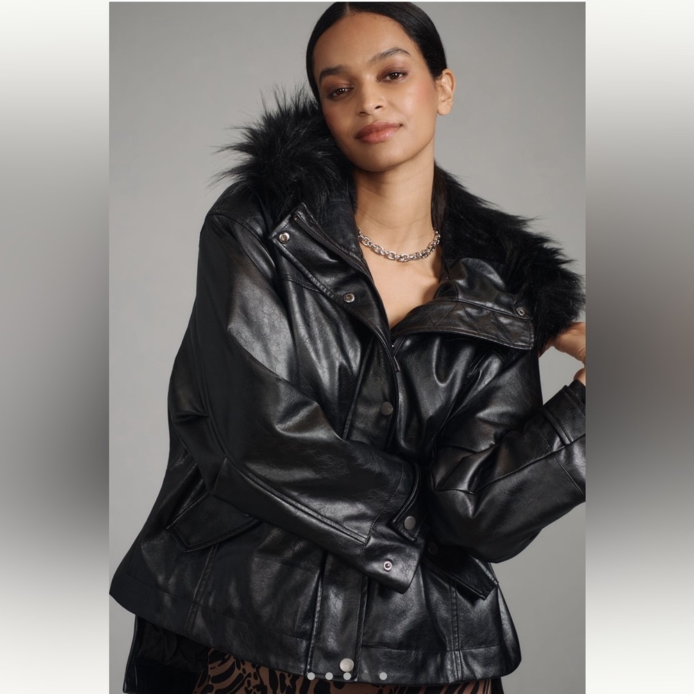 Pilcro Anthropologie Faux-Leather Hooded Jacket - Picture 1 of 7
